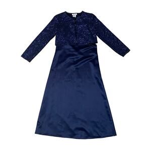 Amy Byer Girls Navy Blue Slip Dress Jacket Two Piece Cocktail Evening Set 16